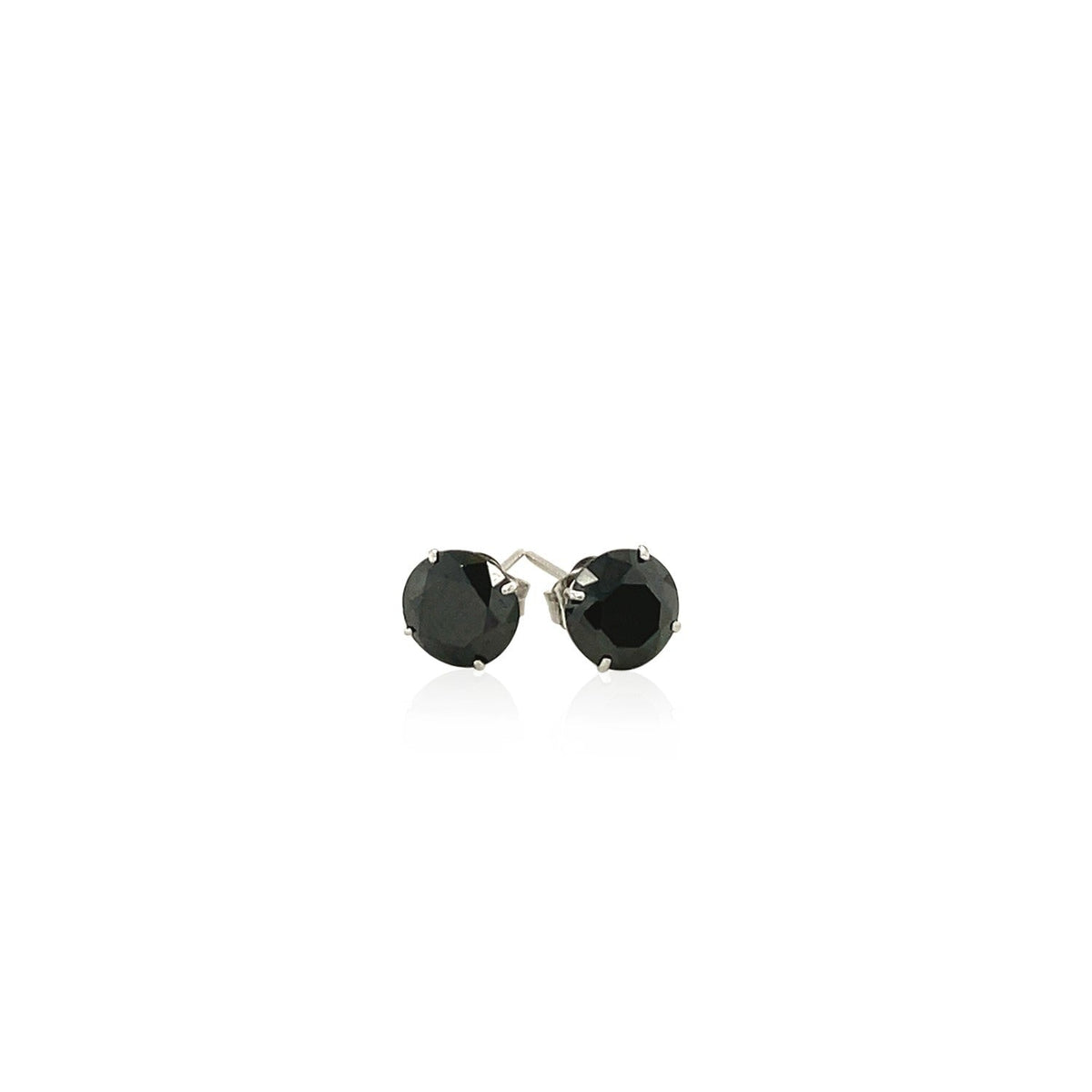 Pendientes de oro blanco de 14k con circonita cúbica facetada negra (6mm)
