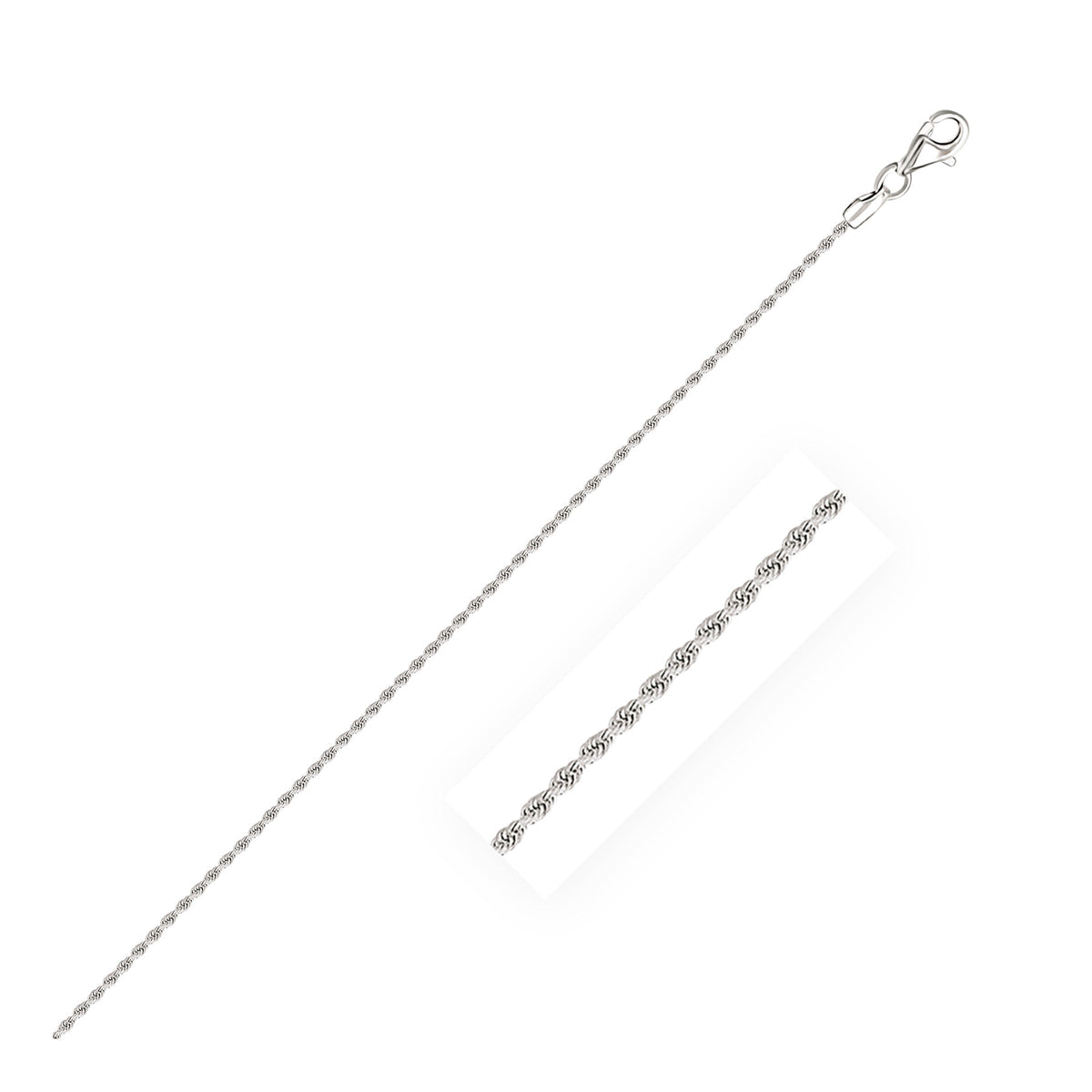 Pulsera de soga de oro blanco de 14k macizo con corte de diamante de 1.5mm