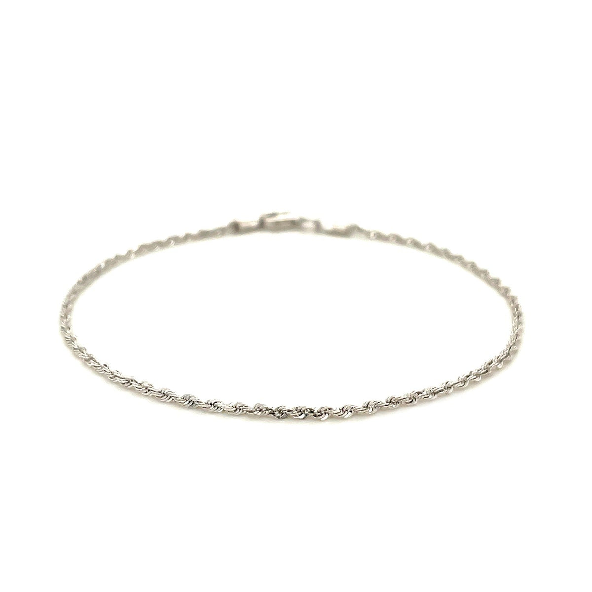Pulsera de soga de oro blanco de 14k macizo con corte de diamante de 1.5mm