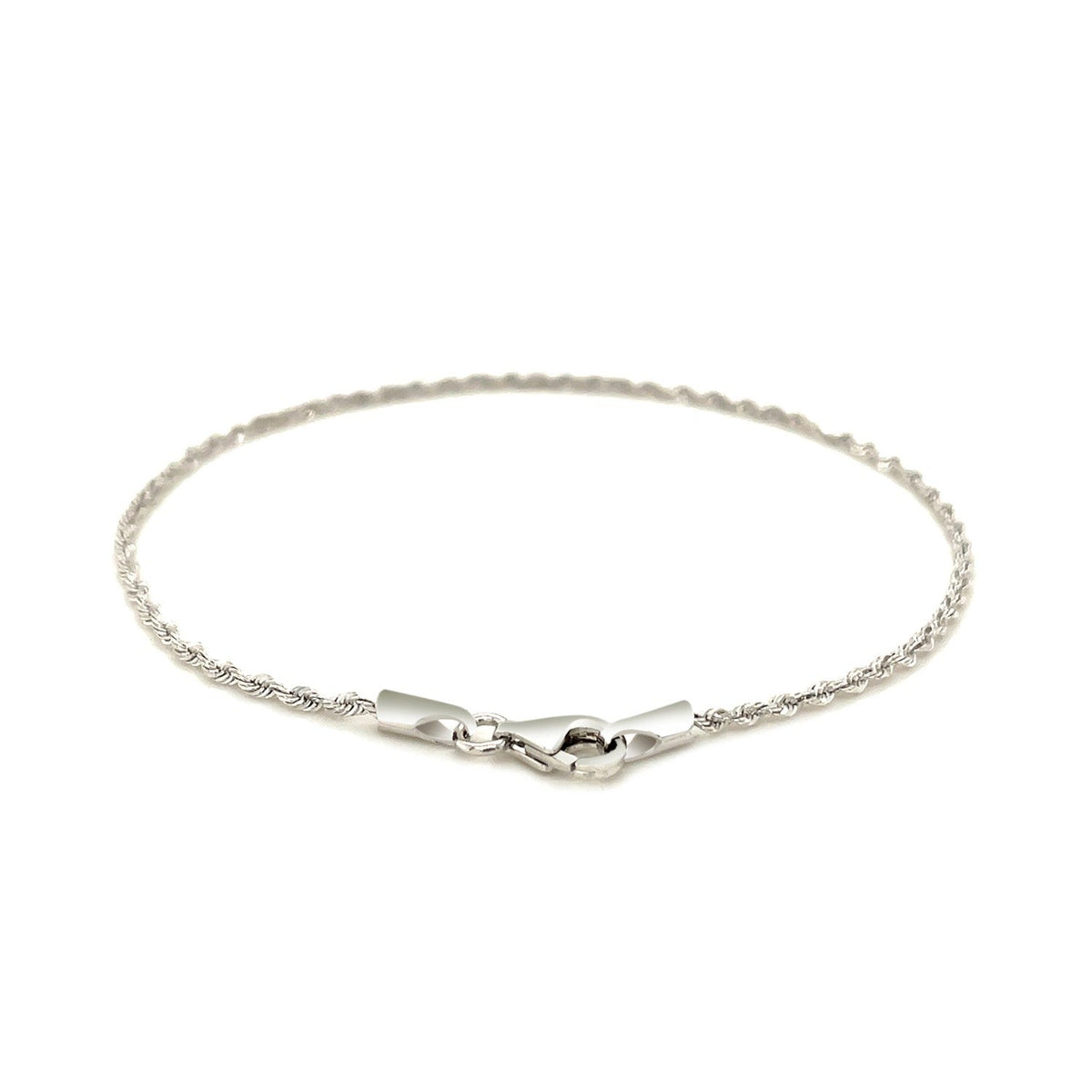 Pulsera de soga de oro blanco de 14k macizo con corte de diamante de 1.5mm