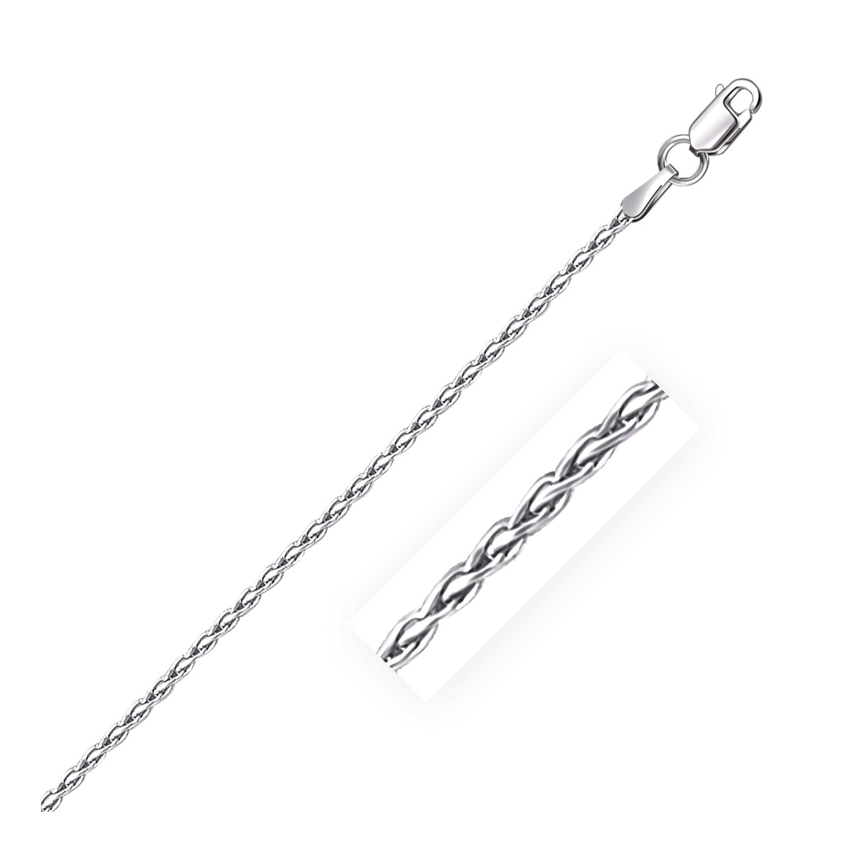 Cadena de trigo de plata de ley rodiada de 1,5 mm