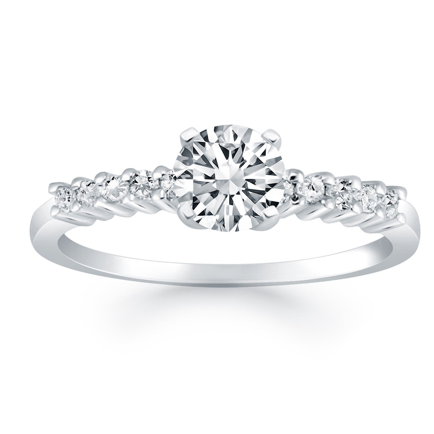 Anillo de compromiso de oro blanco de 14k con diamantes de acento de garra compartida