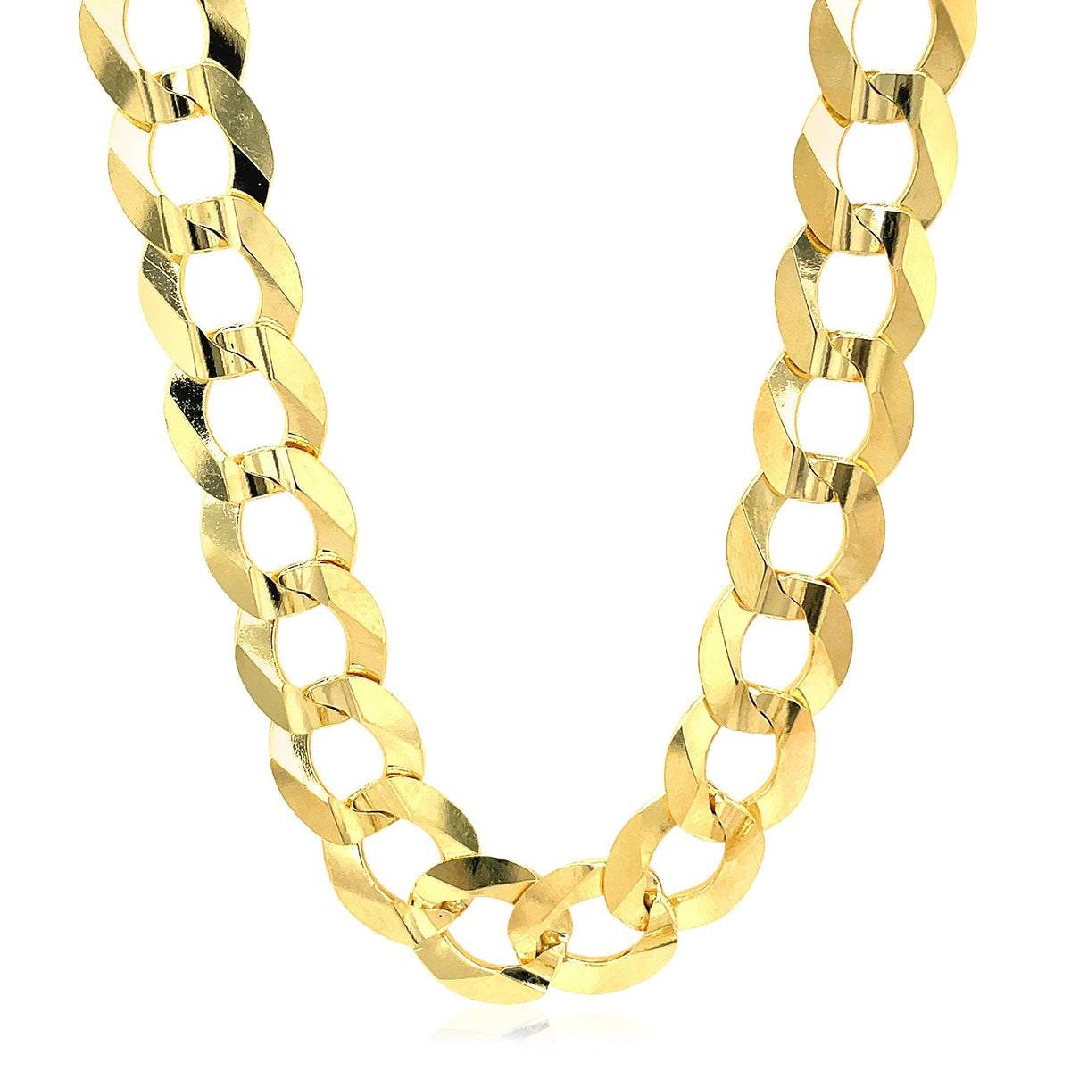 Cadena Curb Sólida de Oro Amarillo de 14k y 10.0mm