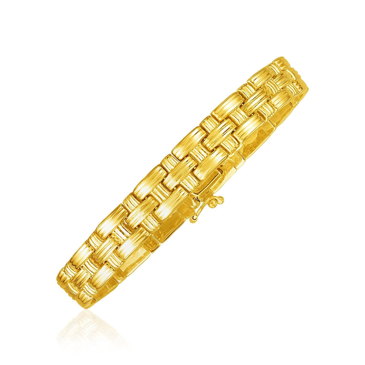 Pulsera de oro amarillo de 14k con diseño de cesta trenzada
