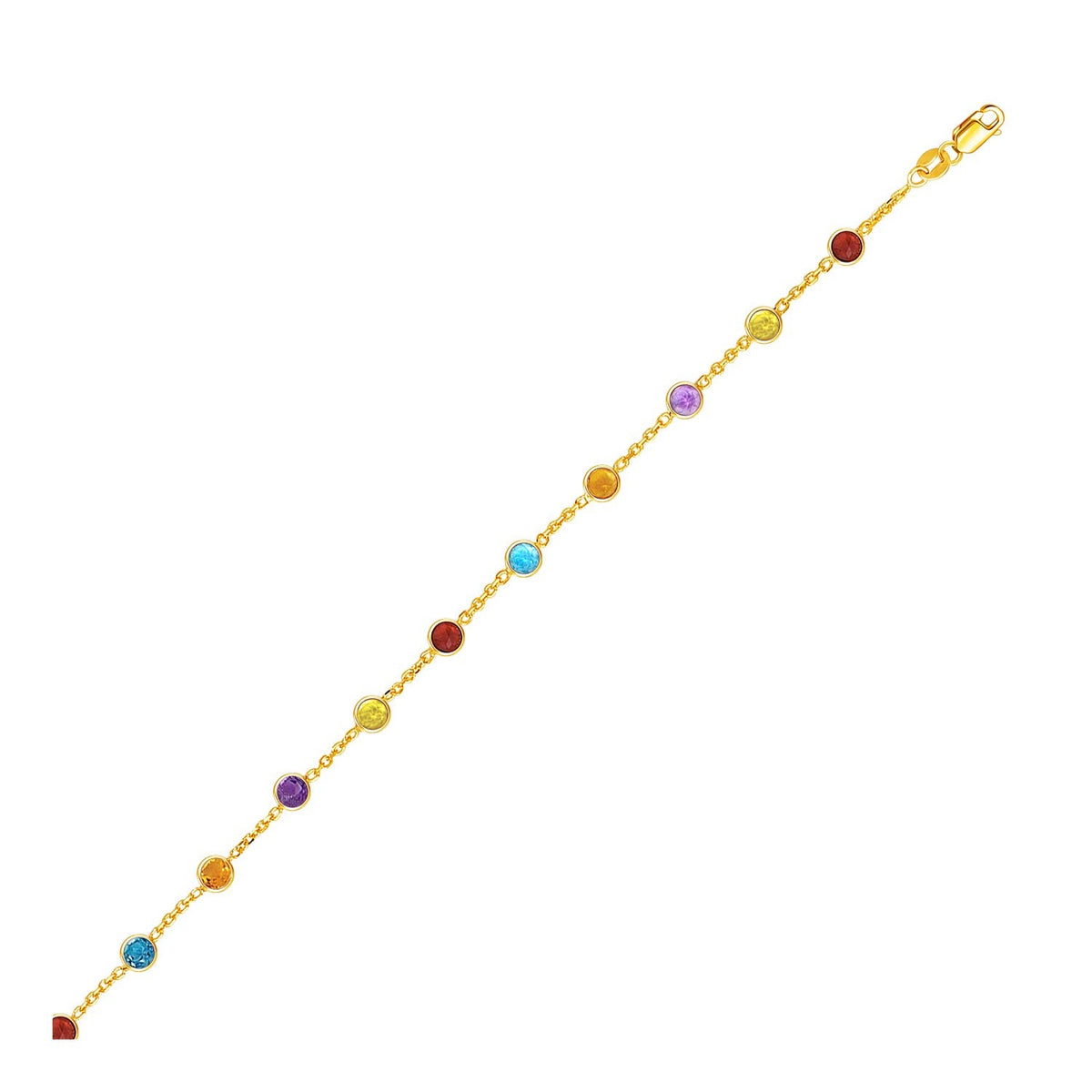 Tobillera de oro amarillo de 14k con estaciones redondas multitono