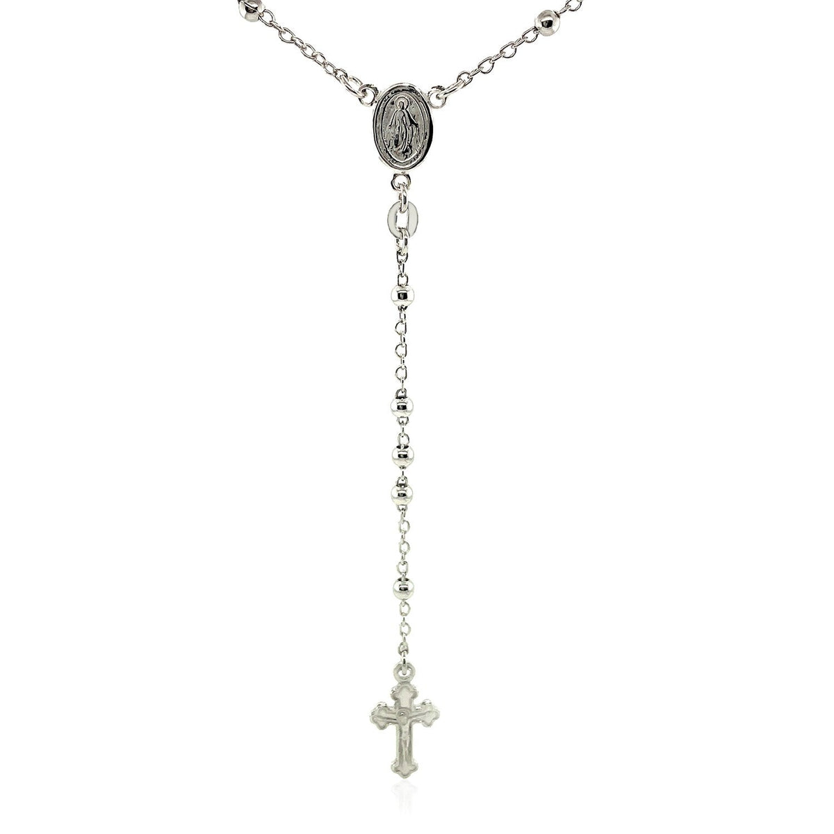 Cadena fina de rosario y collar de cuentas en plata esterlina