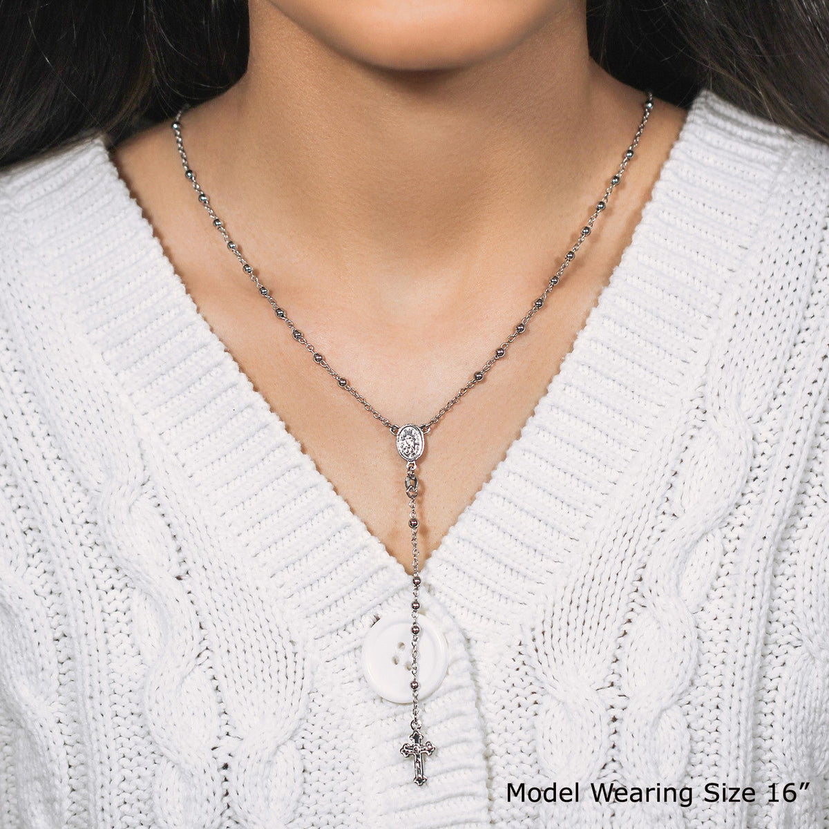 Cadena fina de rosario y collar de cuentas en plata esterlina