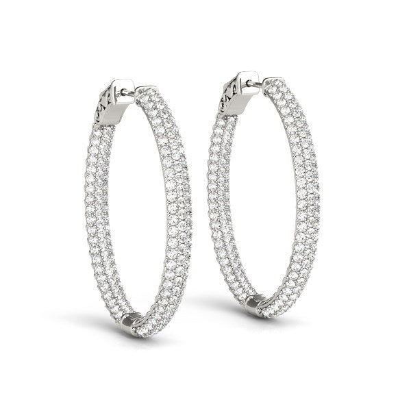 Pendientes de aro de tres hileras con diamantes de oro blanco de 14k de doble cara (2 ct. T.)
