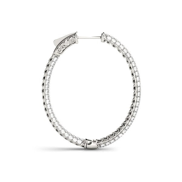 Pendientes de aro de tres hileras con diamantes de oro blanco de 14k de doble cara (2 ct. T.)
