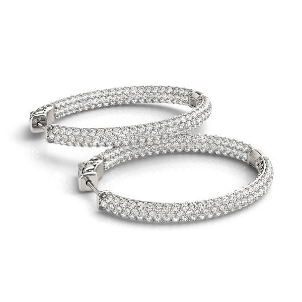 Pendientes de aro de tres hileras con diamantes de oro blanco de 14k de doble cara (2 ct. T.)
