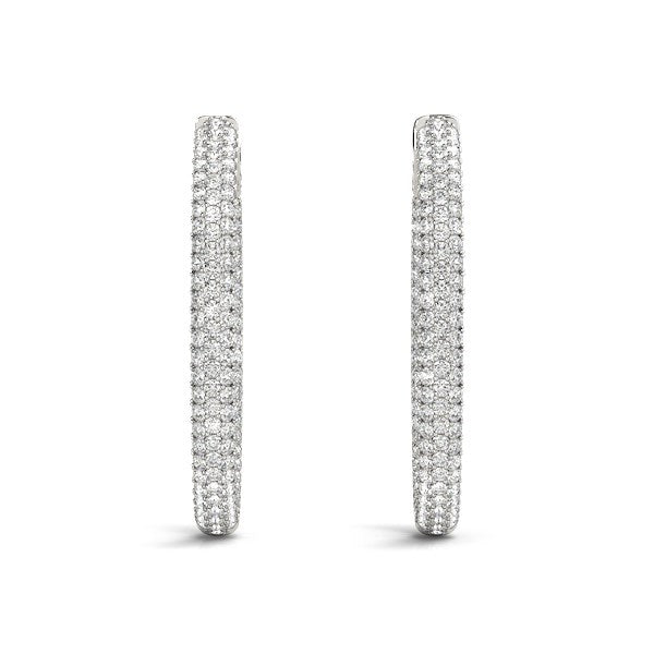 Pendientes de aro de tres hileras con diamantes de oro blanco de 14k de doble cara (2 ct. T.)