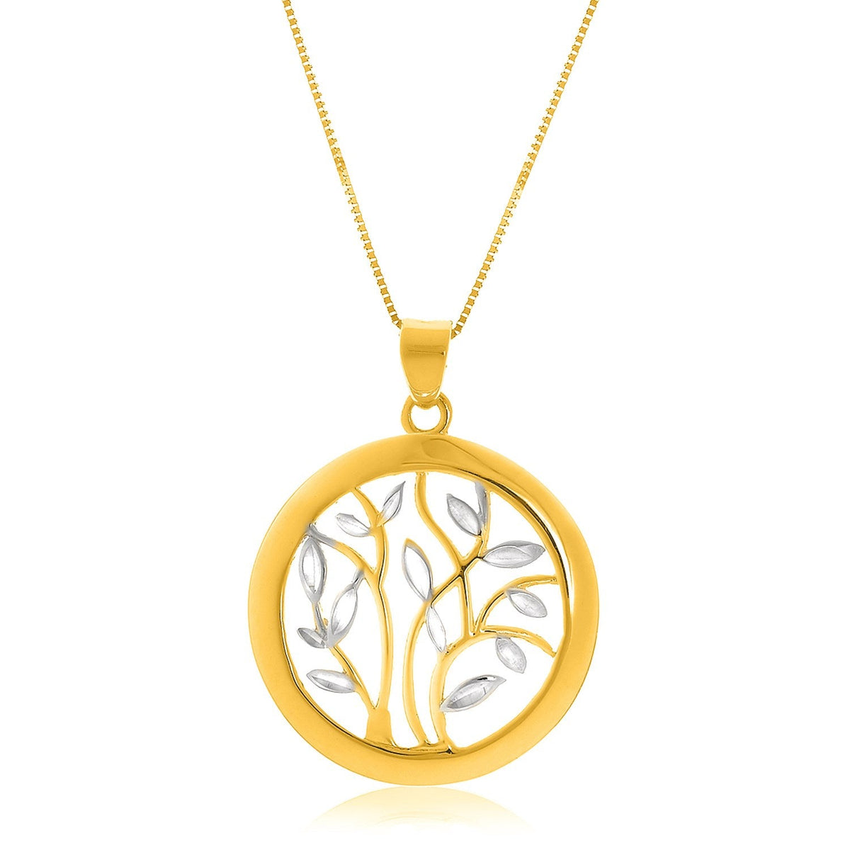 Colgante de oro bicolor de 14k con diseño de árbol redondo abierto