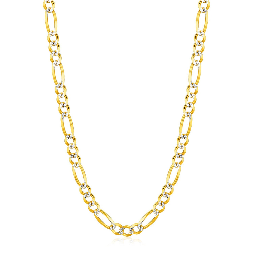 6.0mm 14K Yellow Gold Solid Pave Figaro Chain