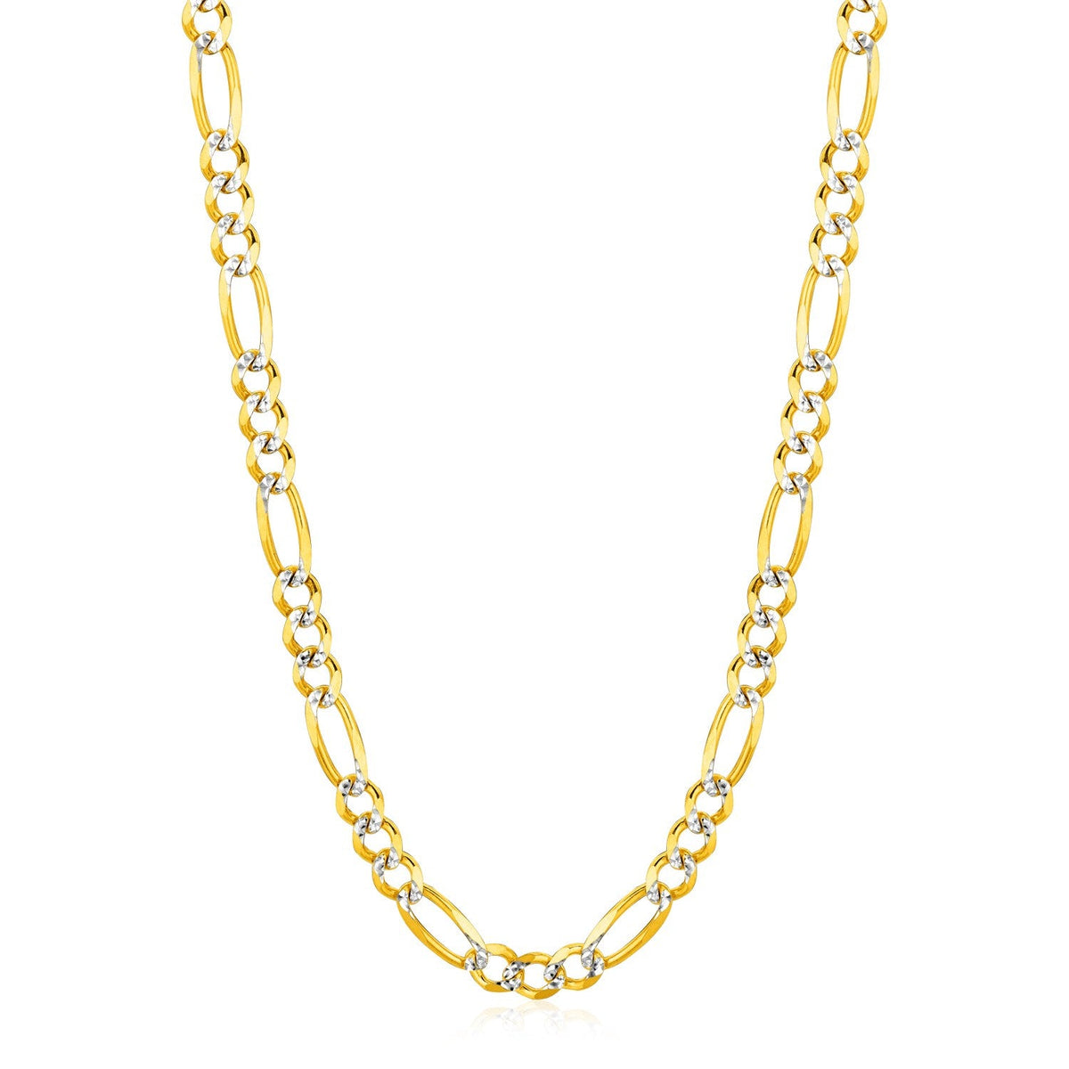 Cadena Eslabón Figaro Maciza Pavé de Oro Amarillo de 14K y 6.0mm