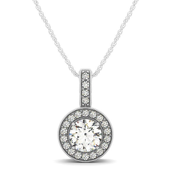Colgante de halo de diamante con borde milgrain en oro blanco de 14k (5/8 quilates en total)