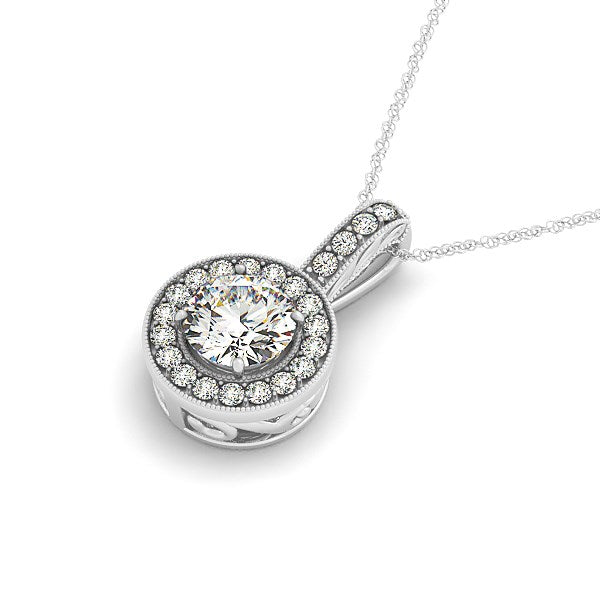 Colgante de halo de diamante con borde milgrain en oro blanco de 14k (5/8 quilates en total)