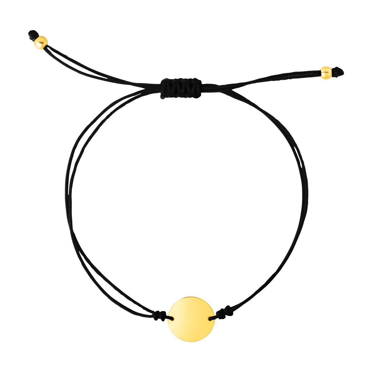 Pulsera Ajustable de Cordón Negro de 9 1/4 Pulgadas con Círculo de Oro Amarillo de 14k