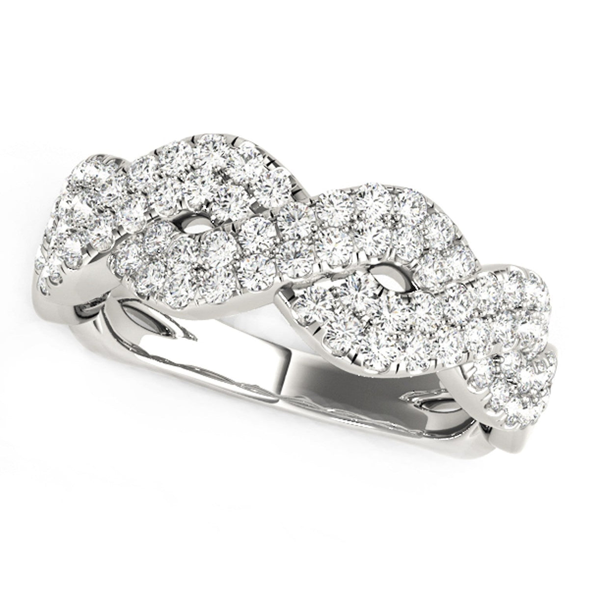 Anillo de ondas entrelazadas con diamantes en oro blanco de 14k (5/8 qt)