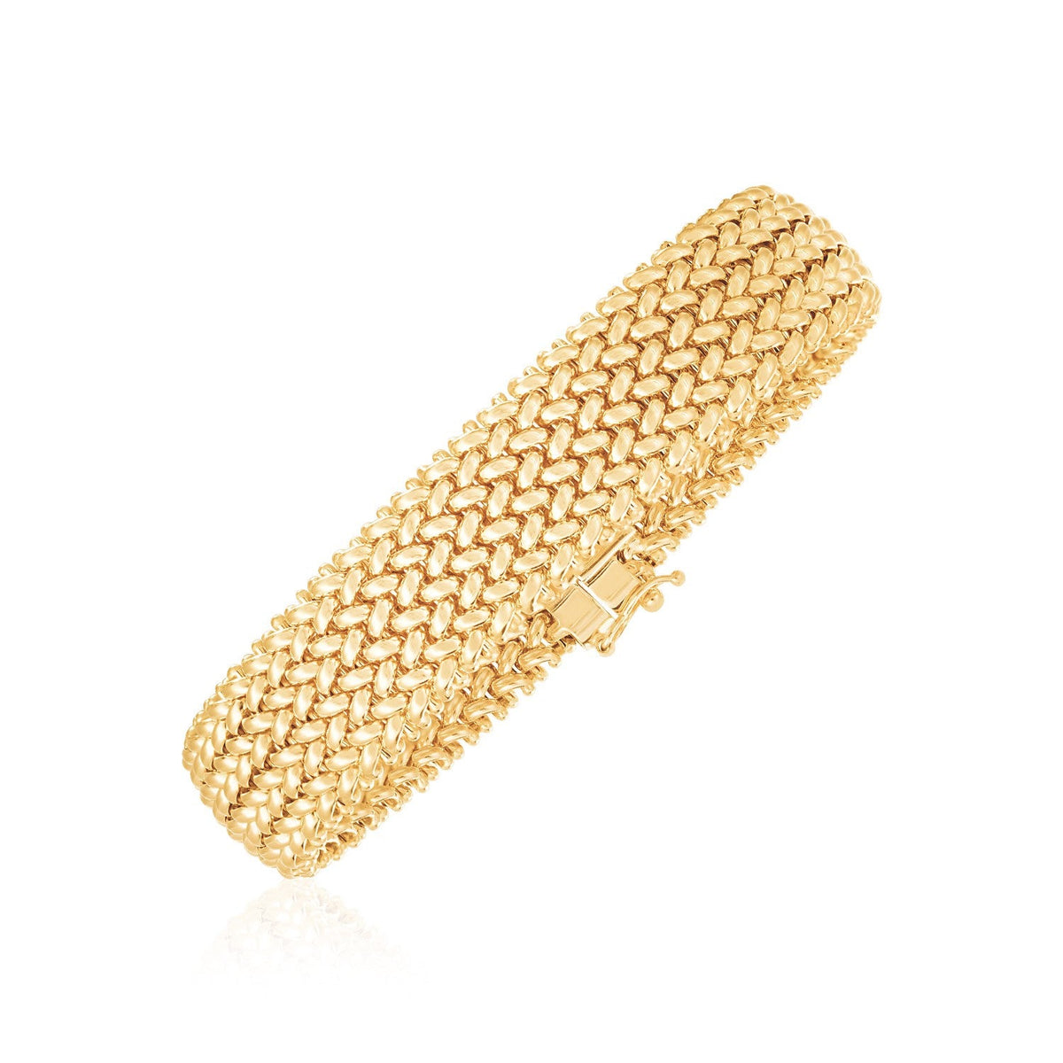 Pulsera trenzada gruesa de oro amarillo de 14k de alto brillo (14.5 mm)