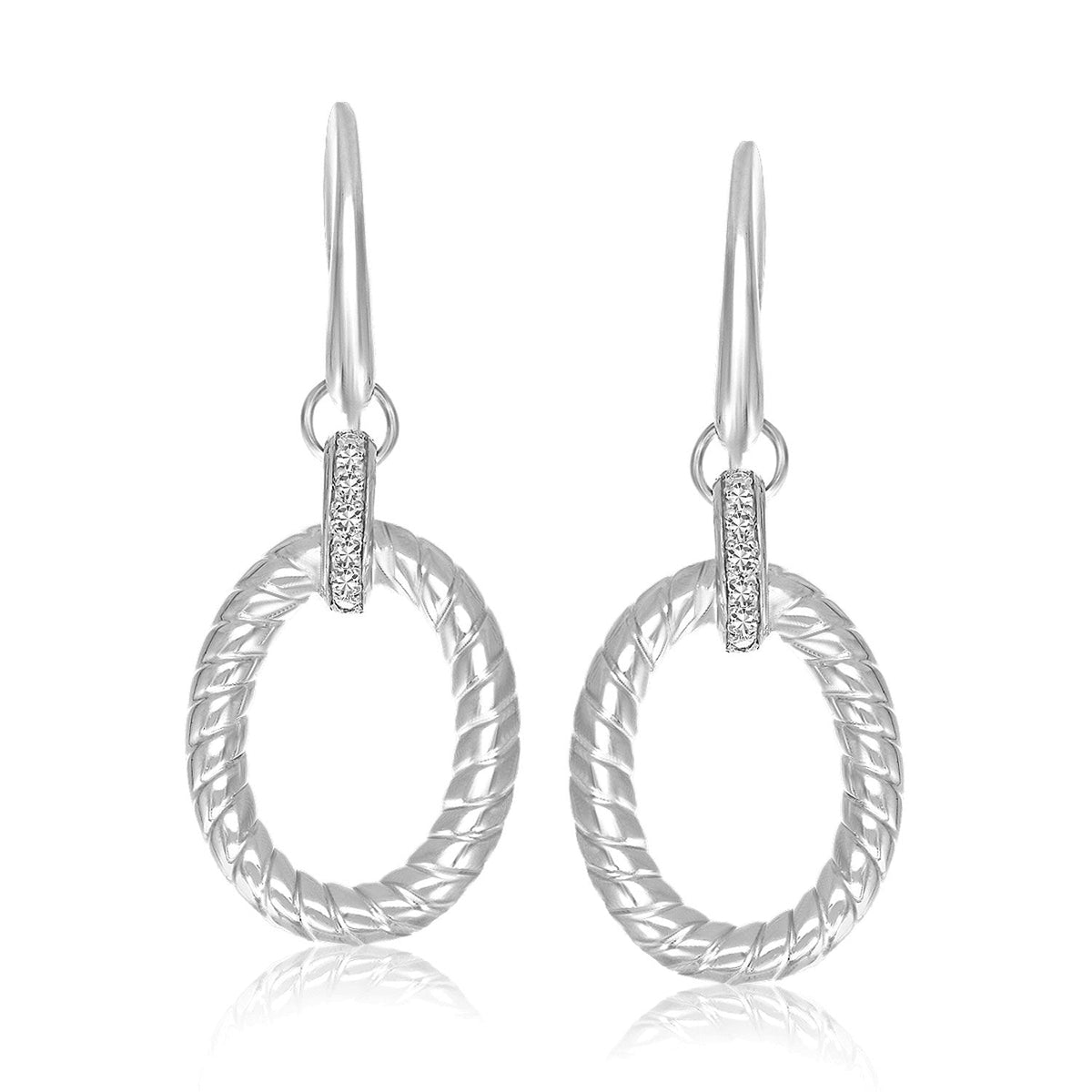 Pendientes colgantes ovalados de plata de ley con baño de rodio y detalles de diamantes