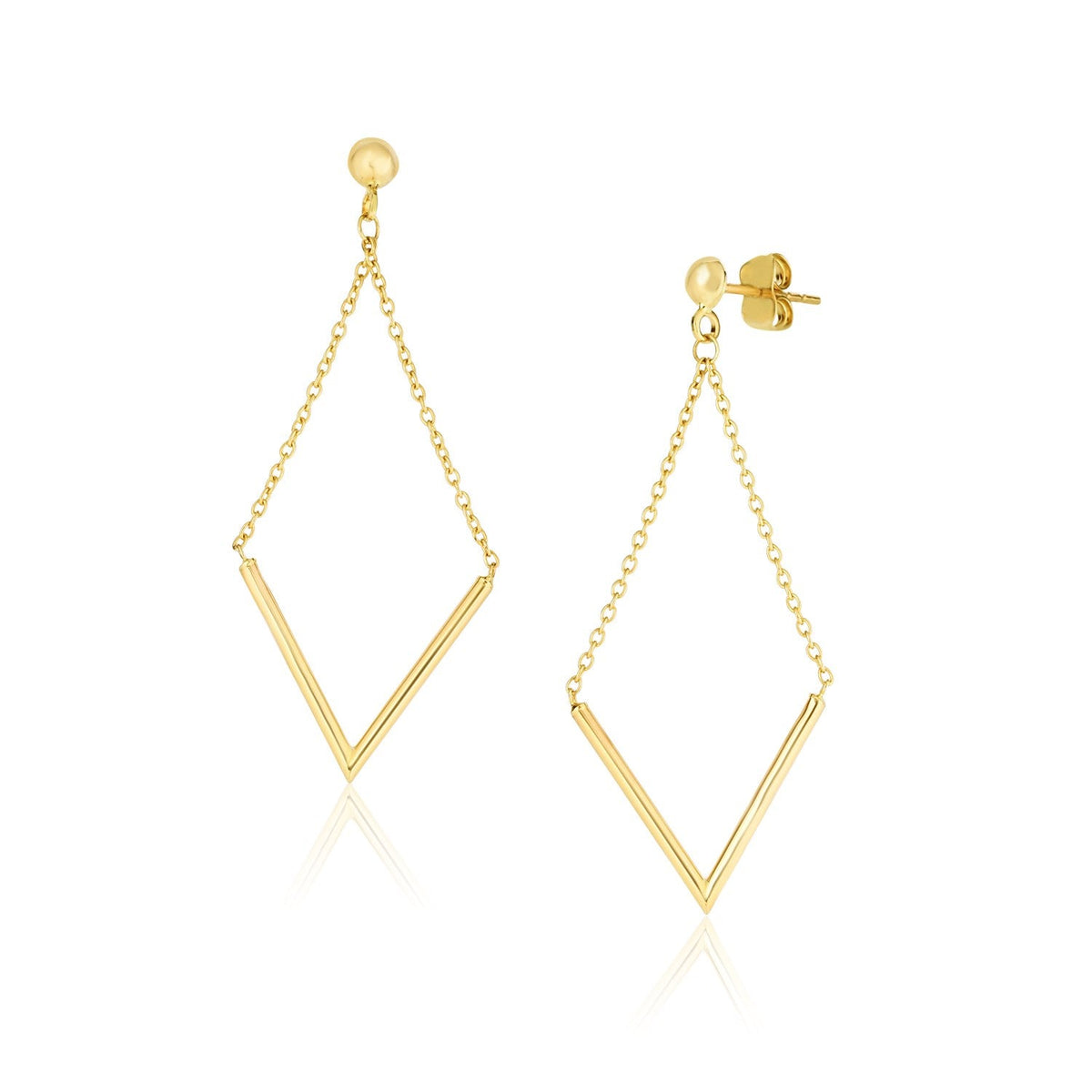 Pendientes colgantes de cadena en forma de diamante de oro amarillo de 14k