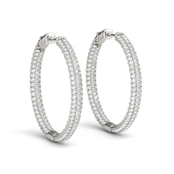 Pendientes de aro de oro blanco de 14 quilates con dos filas de diamantes engastados en pavé (7 quilates de peso total)