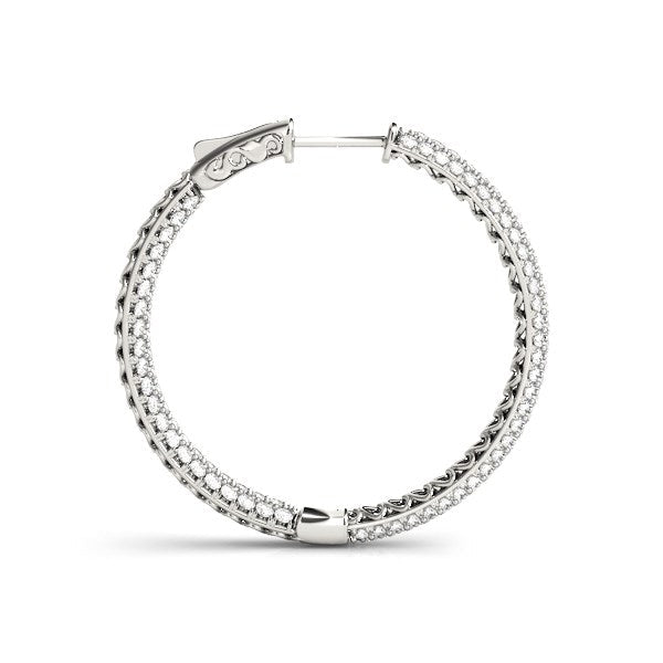Pendientes de aro de oro blanco de 14 quilates con dos filas de diamantes engastados en pavé (7 quilates de peso total)