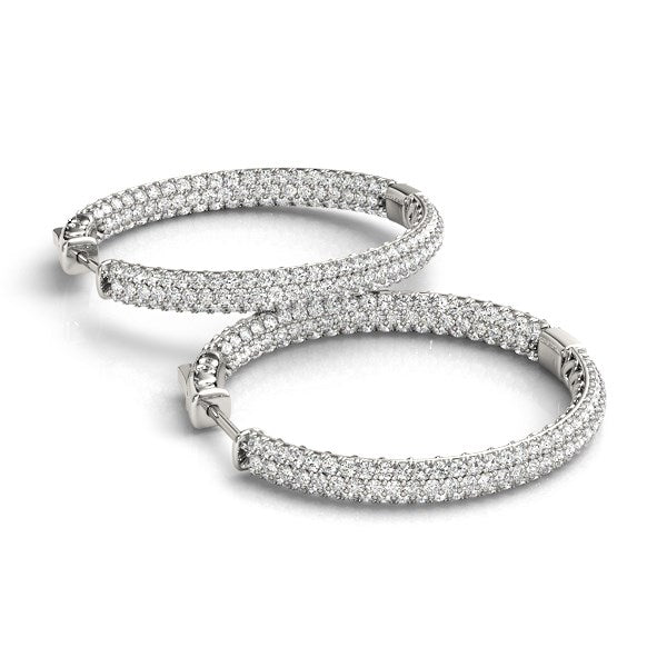 Pendientes de aro de oro blanco de 14 quilates con dos filas de diamantes engastados en pavé (7 quilates de peso total)