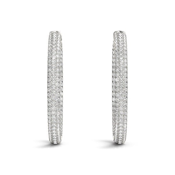 Pendientes de aro de oro blanco de 14 quilates con dos filas de diamantes engastados en pavé (7 quilates de peso total)