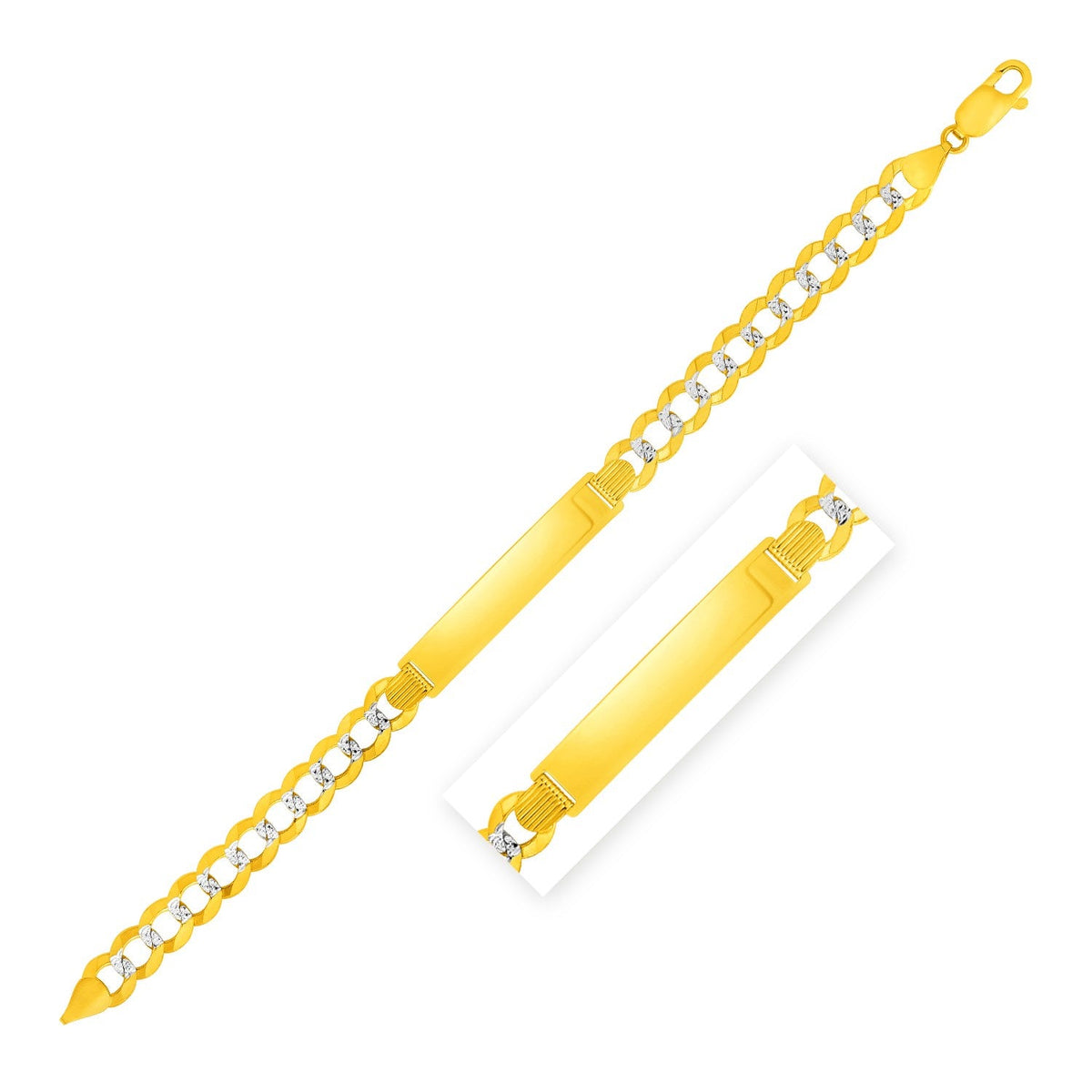 Brazalete de identificación de cadena estilo "Cubana" de oro bicolor de 14k de 8 1/2 pulgadas para hombre con pavé blanco