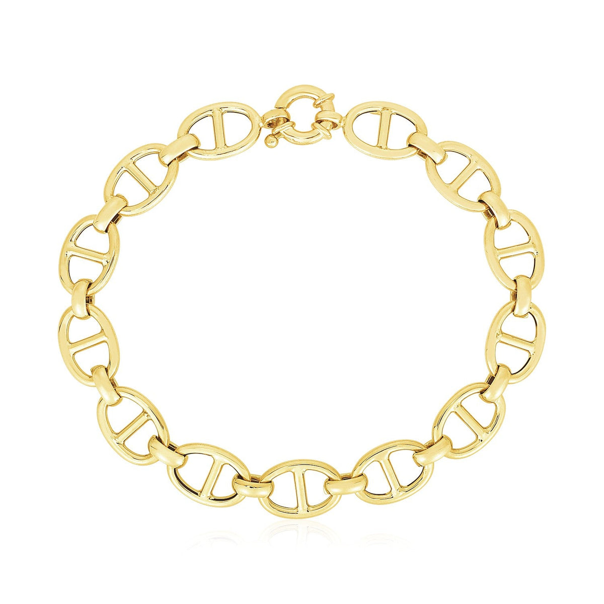 Pulsera de eslabones marineros de oro amarillo de 14k muy pulida (8.8mm)