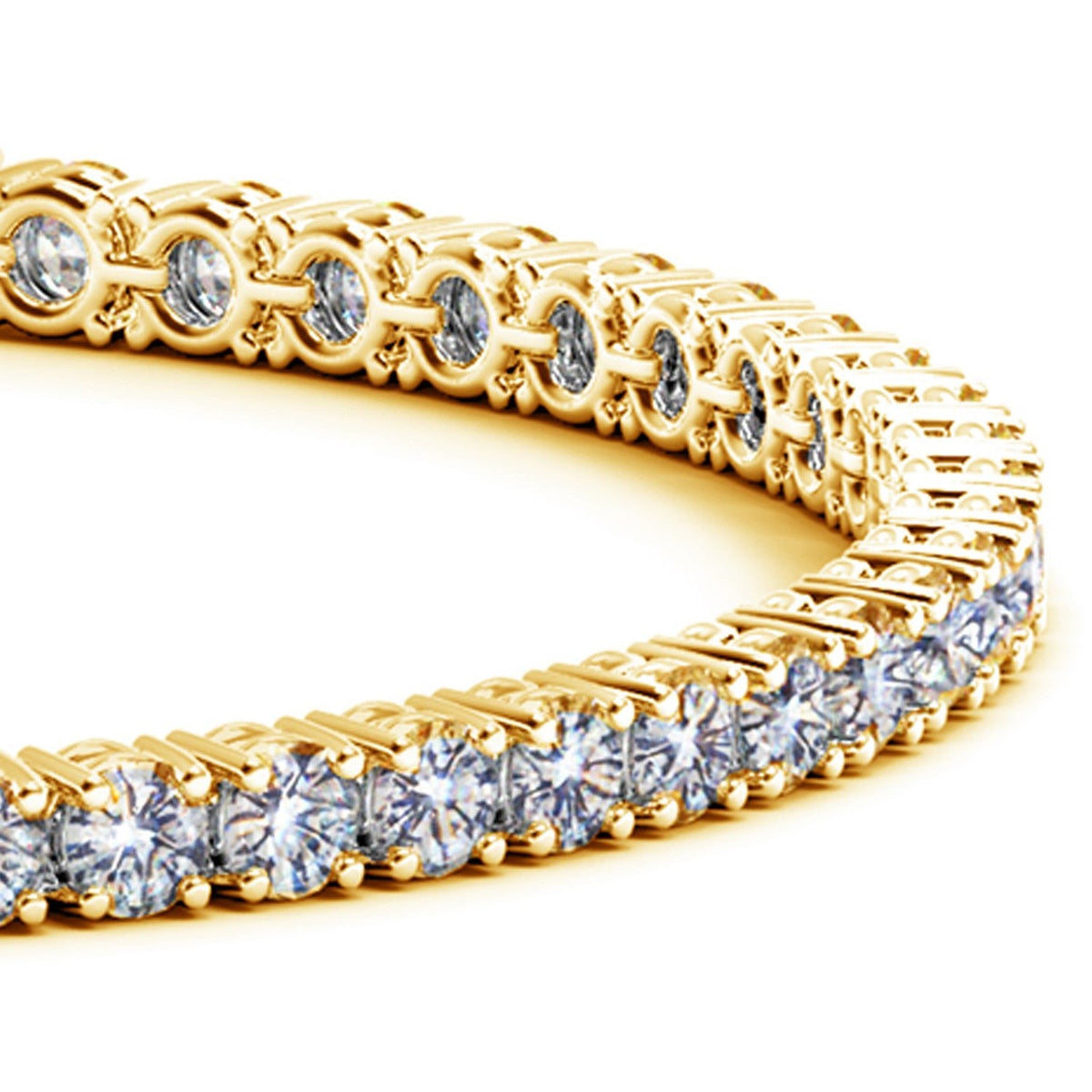 Pulsera de tenis de oro amarillo de 14 quilates con diamantes redondos cultivados en laboratorio (7 qt F/G VS2/SI1)