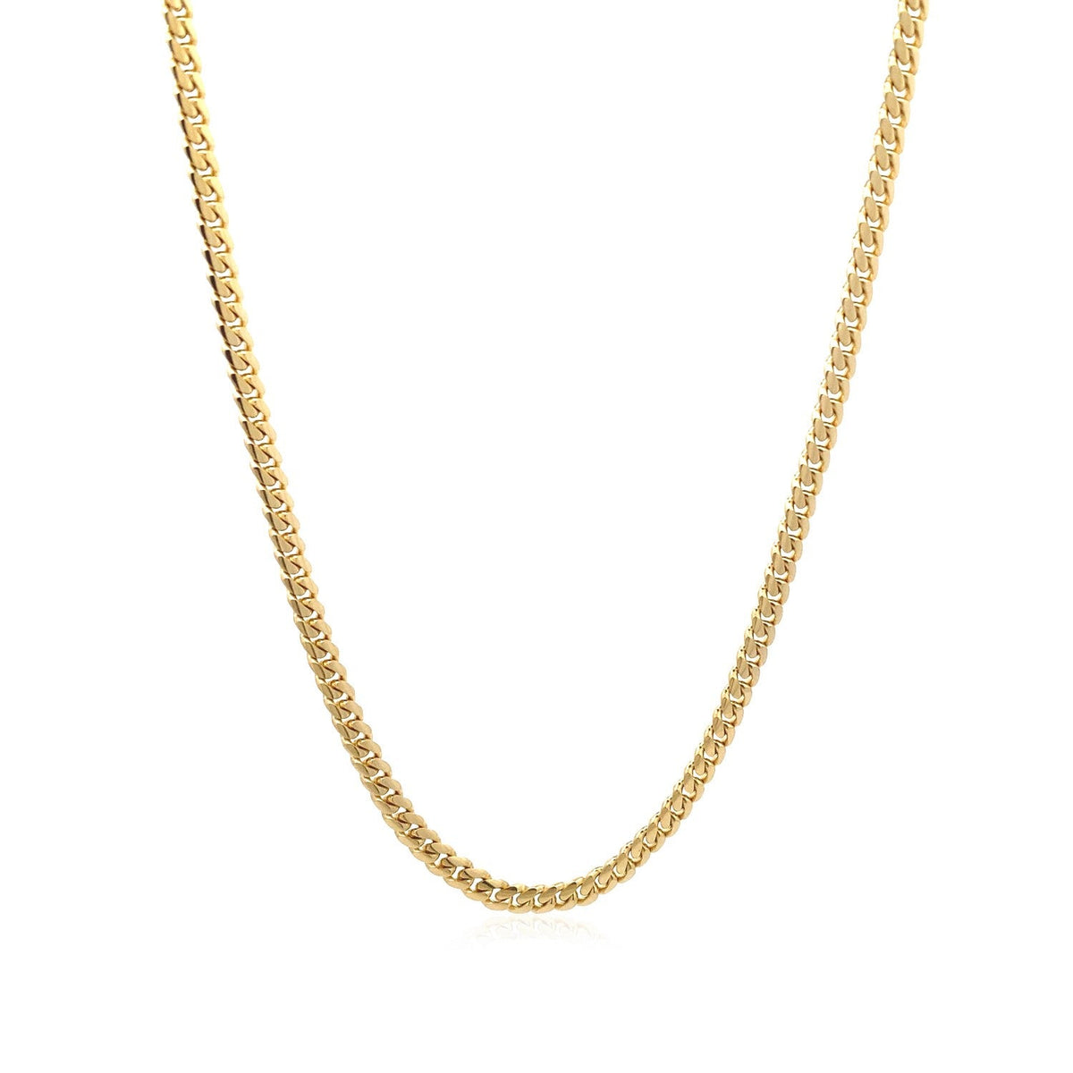 Cadena cubana clásica maciza de Miami de oro amarillo de 14k y 3,2 mm