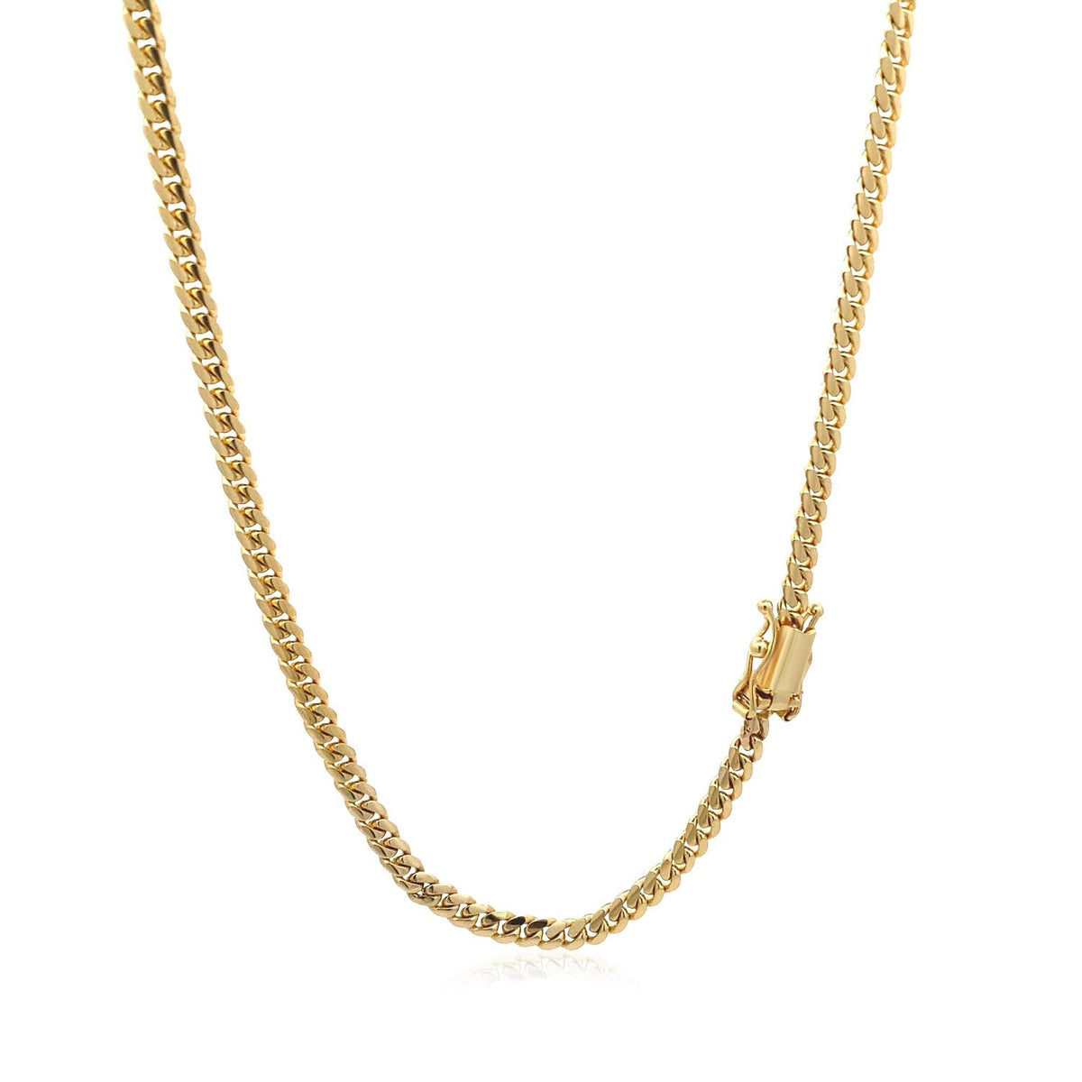 Cadena cubana clásica maciza de Miami de oro amarillo de 14k y 3,2 mm