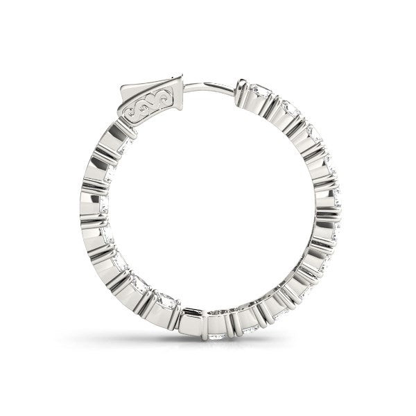 Pendientes de aro de oro blanco de 14 quilates con diamantes engastados de dos lados (3 1/2 quilates en total)
