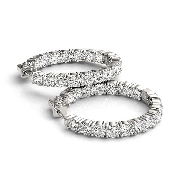 Pendientes de aro de oro blanco de 14 quilates con diamantes engastados de dos lados (3 1/2 quilates en total)