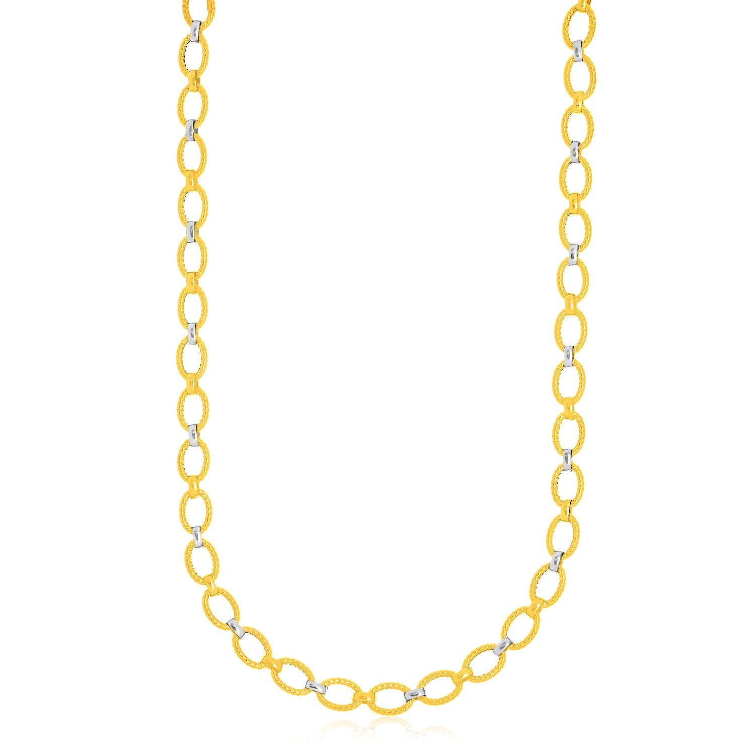 Collar elegante con eslabones ovalados multitextura de oro bicolor de 14k