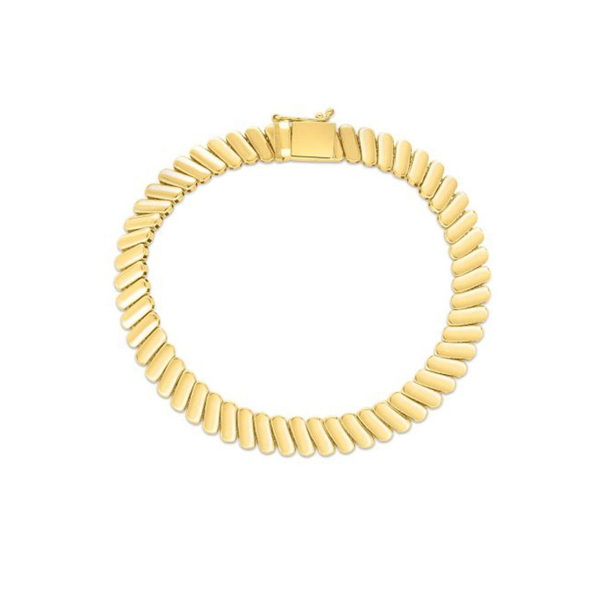 Pulsera de eslabones acanalados de oro amarillo de 14k (7.00 mm)
