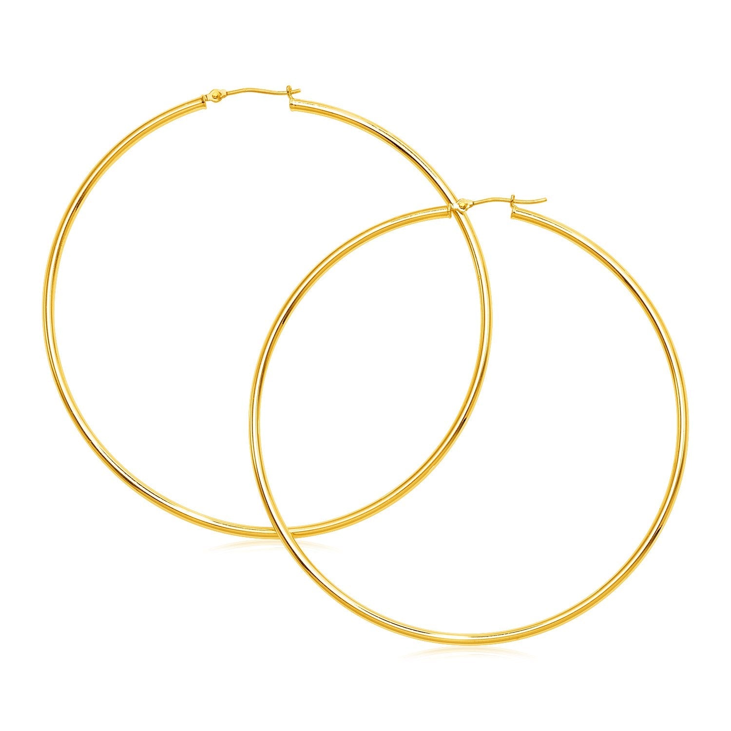 Pendientes de aro grandes pulidos de oro amarillo de 14k