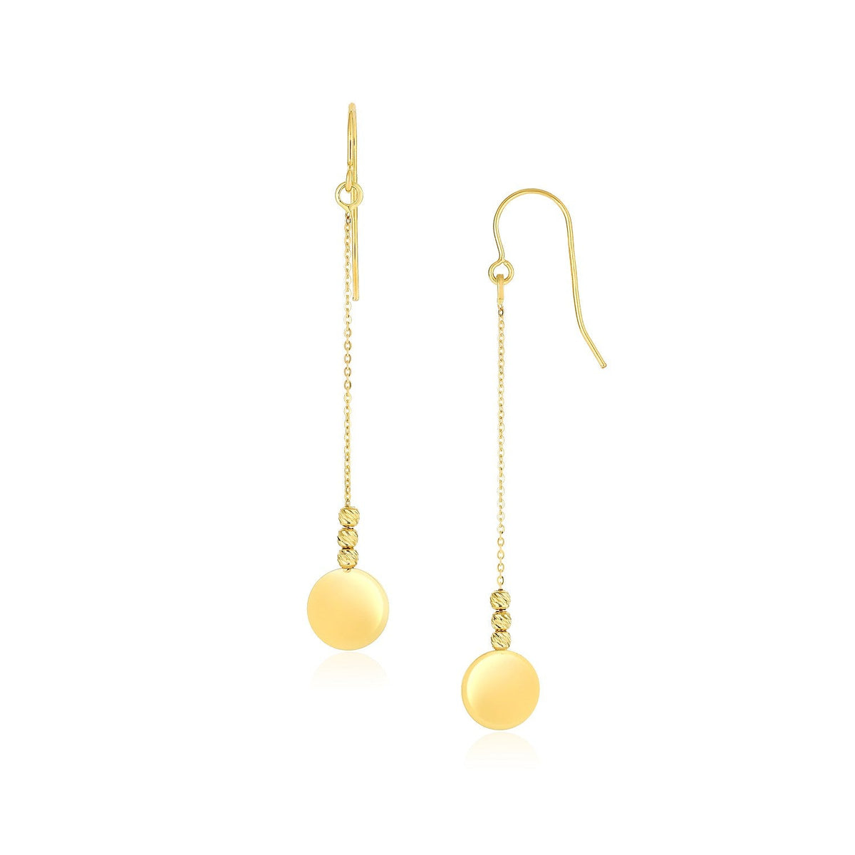 Pendientes colgantes con cuentas de oro amarillo de 14k y discos brillantes
