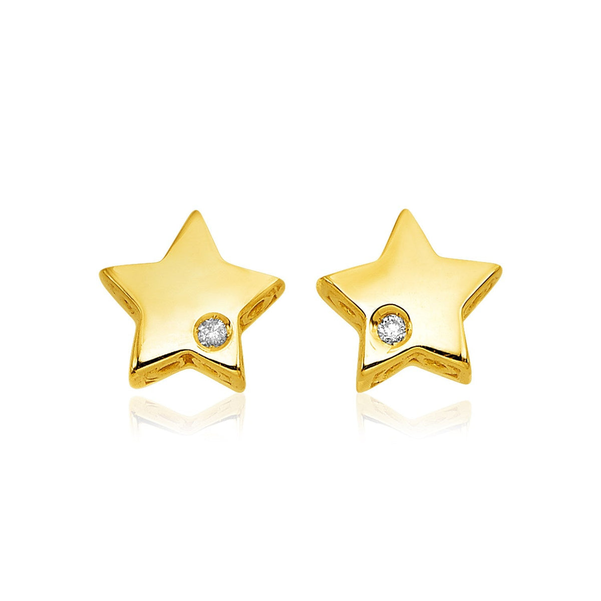 Pendientes de estrella pulidos de oro amarillo de 14k con diamantes