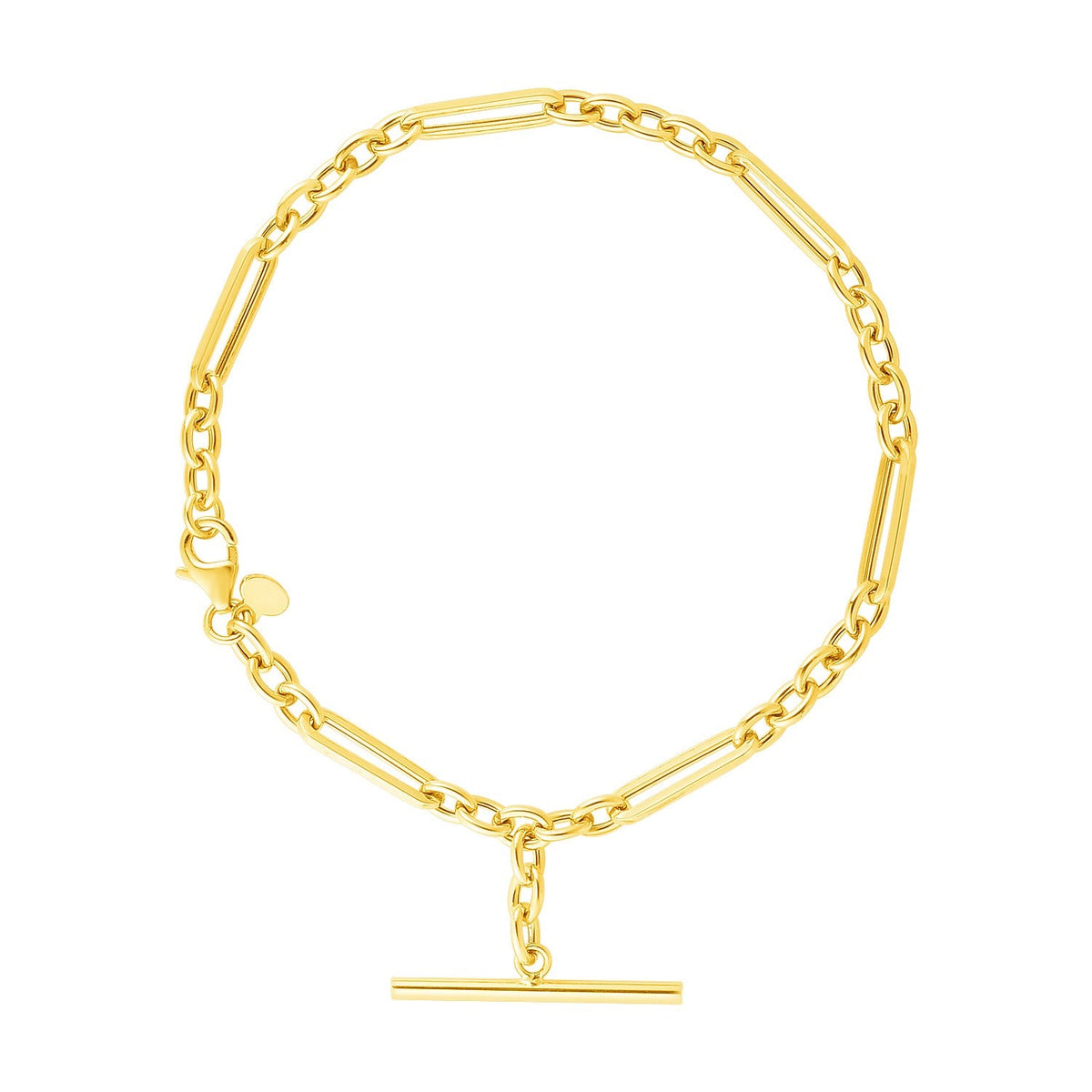Pulsera de cadena con alternancia de óvalos y redondos de oro amarillo de 14k y 7 1/5 pulgadas con cierre de palanca
