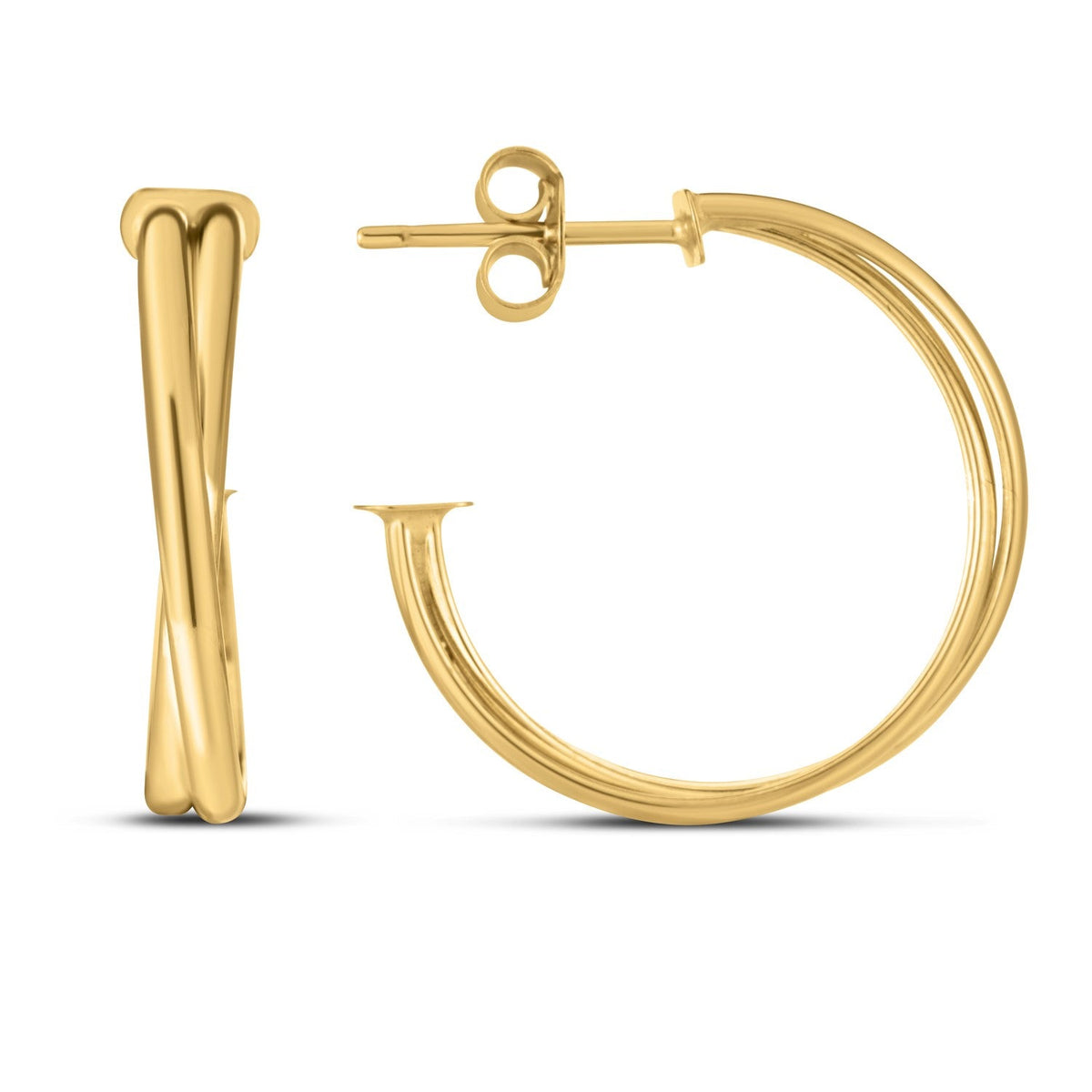 Arracadas grandes de oro amarillo de 14k con diseño cruzado