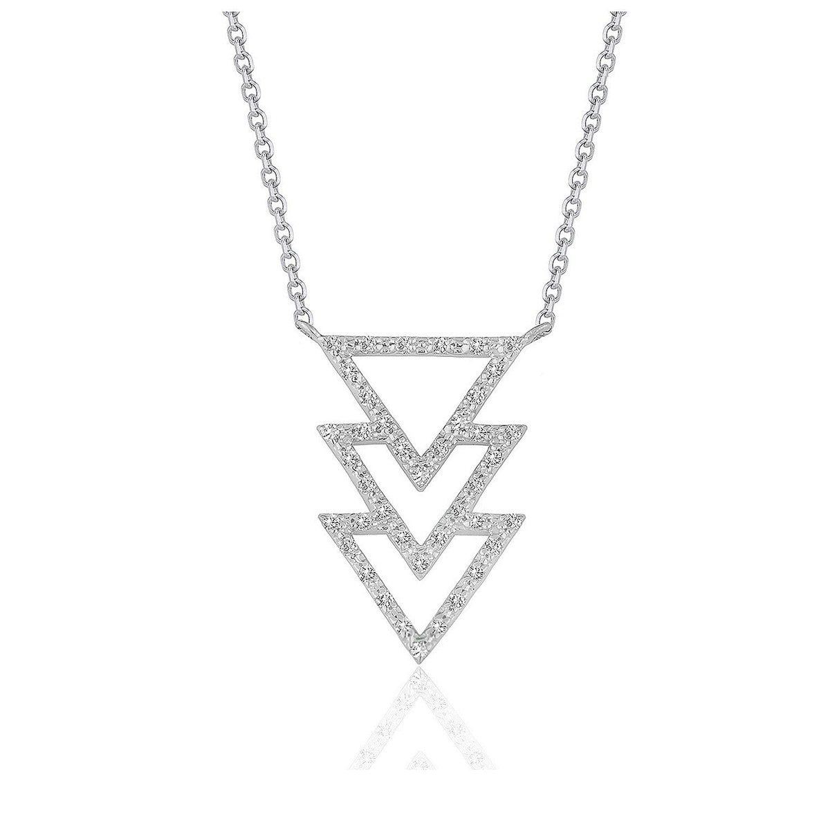 Colgante de triple triángulo con diamantes en oro blanco de 14k (1/5 quilates en total)