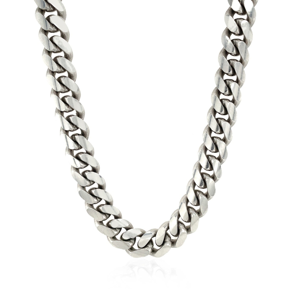 Cadena cubana Miami de plata de ley con baño de rodio de 9,8 mm