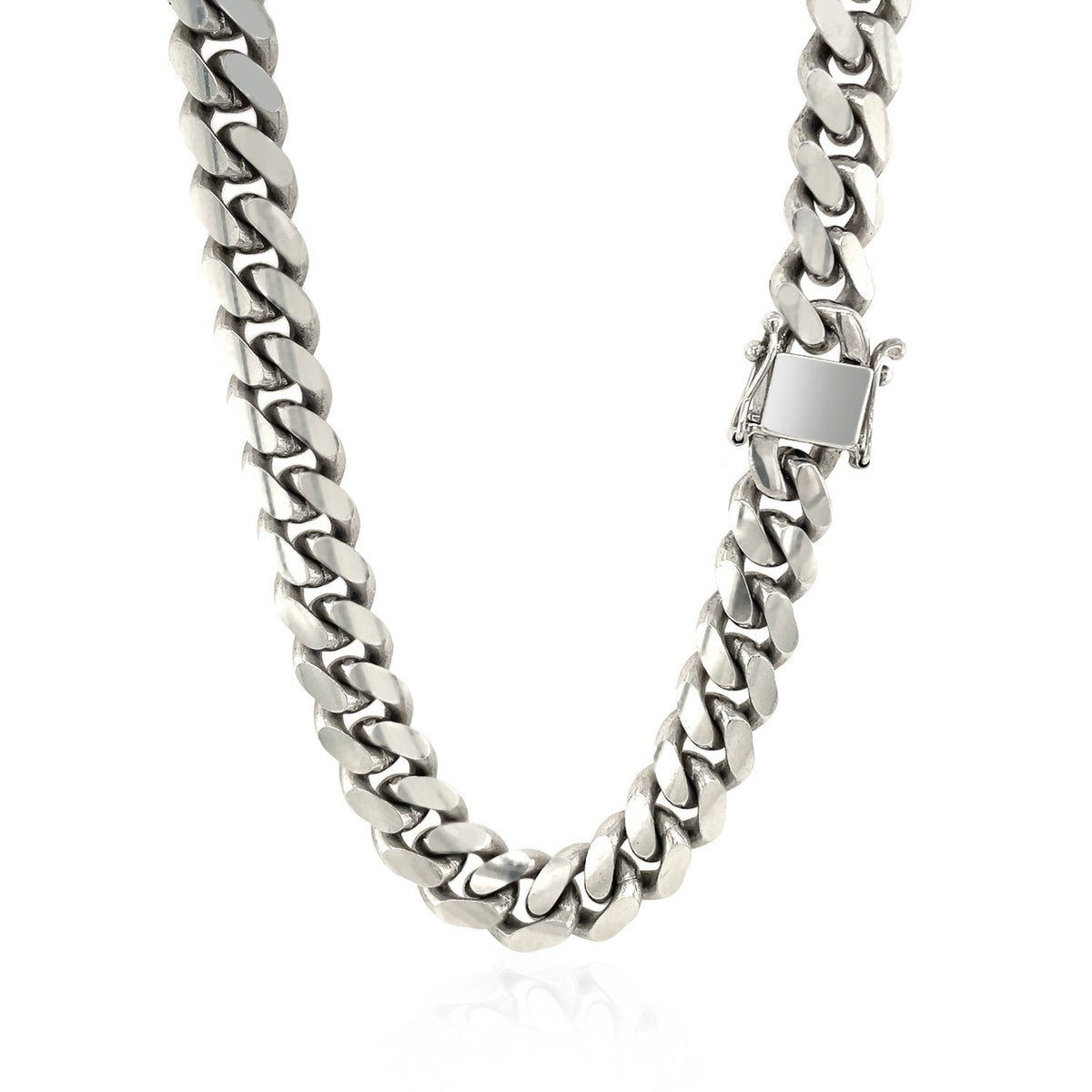 Cadena cubana Miami de plata de ley con baño de rodio de 9,8 mm