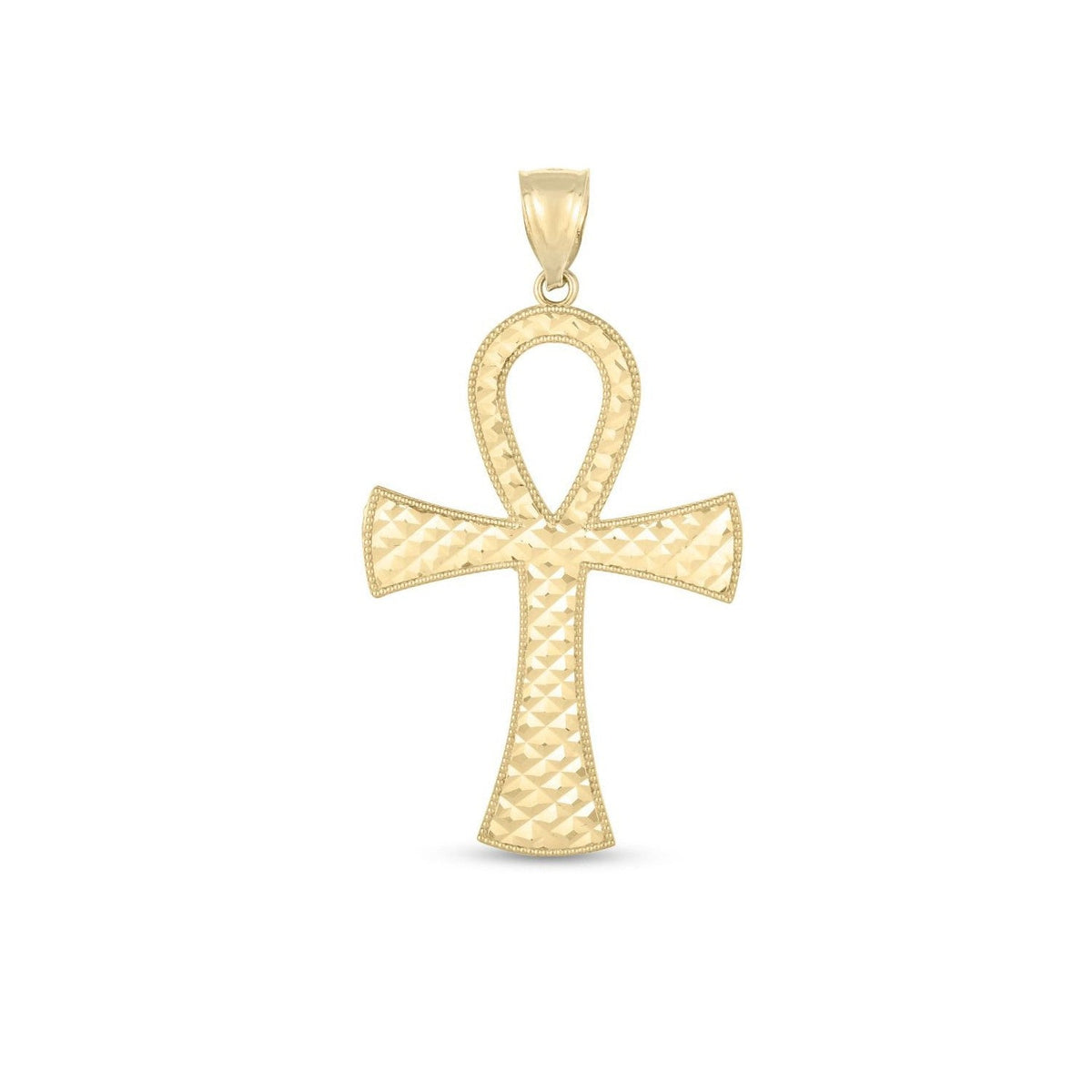 Colgante ankh de oro amarillo de 14k, con textura, alto pulido