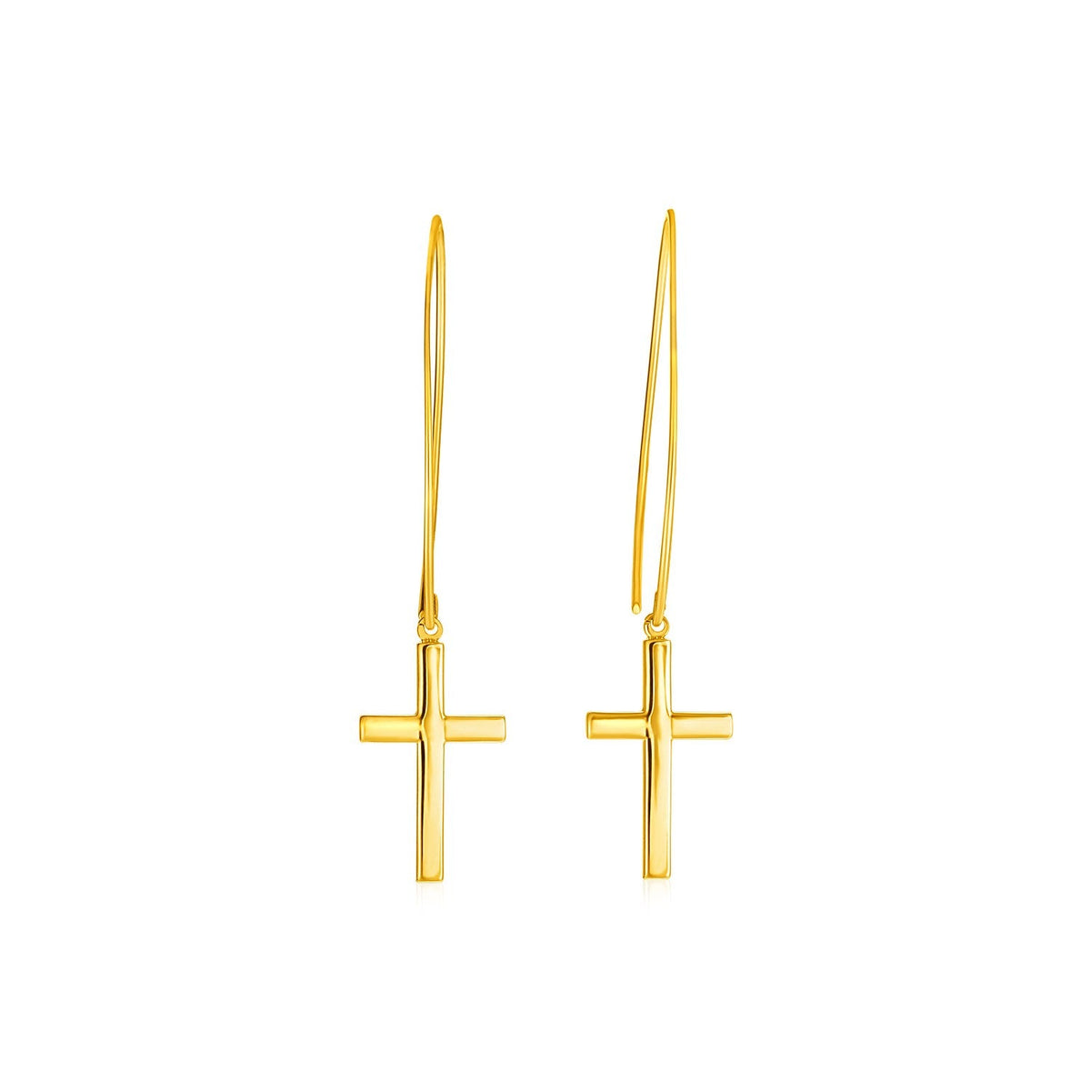 Pendientes colgantes de cruz de oro amarillo de 14k