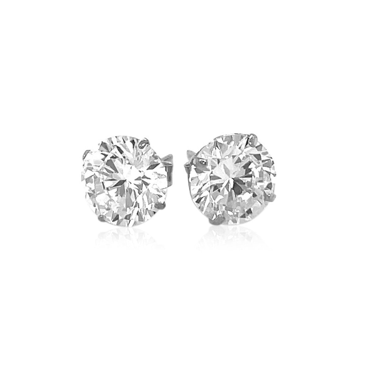 Pendientes de oro blanco de 14 quilates con circonita cúbica redonda de 8,0 mm