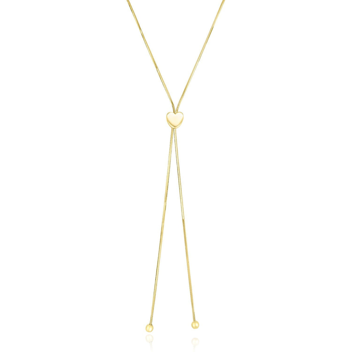 Collar estilo lariat de corazón ajustable de oro amarillo de 14k